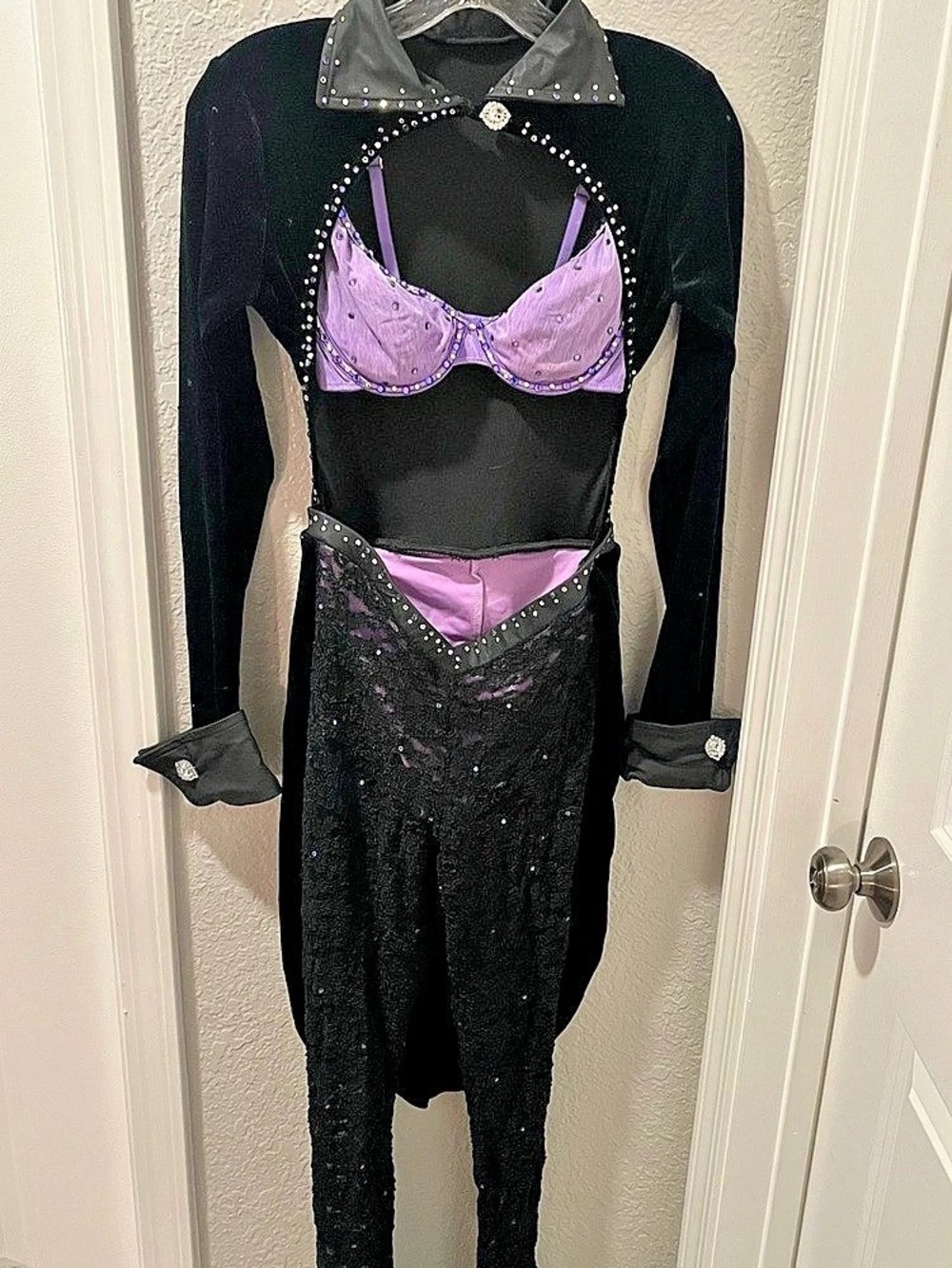 Dance - Custom Made Black & Purple Embellished 2 Piece With Tails